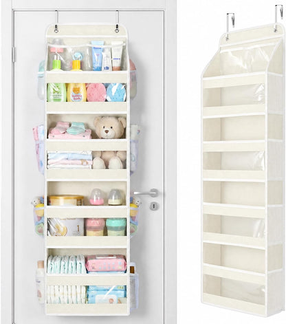 5 Tier Over the Door Organizer, Swing-proof Door Organizer Hanging with Clear PVC Windows, Behind the Door Storage for Bedroom Nursery Closet Laundry Pantry Bathroom, Pink