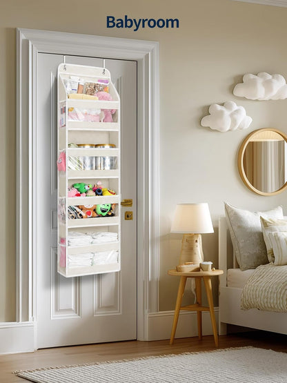5 Tier Over the Door Organizer, Swing-proof Door Organizer Hanging with Clear PVC Windows, Behind the Door Storage for Bedroom Nursery Closet Laundry Pantry Bathroom, Pink