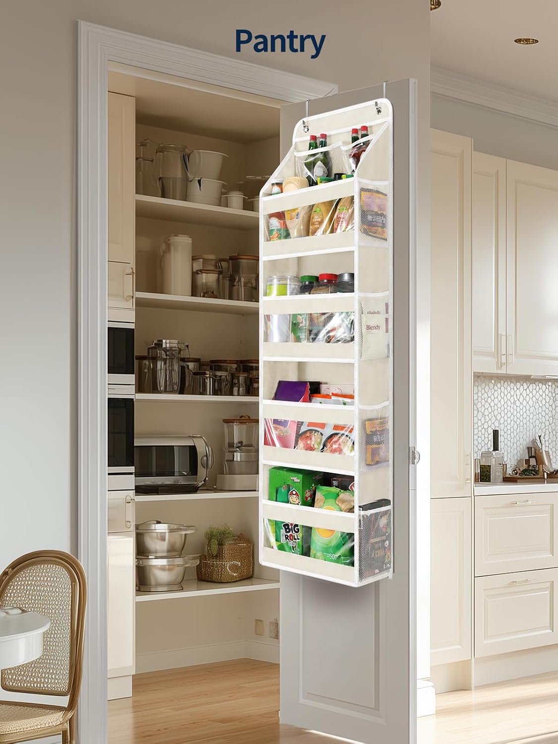 5 Tier Over the Door Organizer, Swing-proof Door Organizer Hanging with Clear PVC Windows, Behind the Door Storage for Bedroom Nursery Closet Laundry Pantry Bathroom, Pink