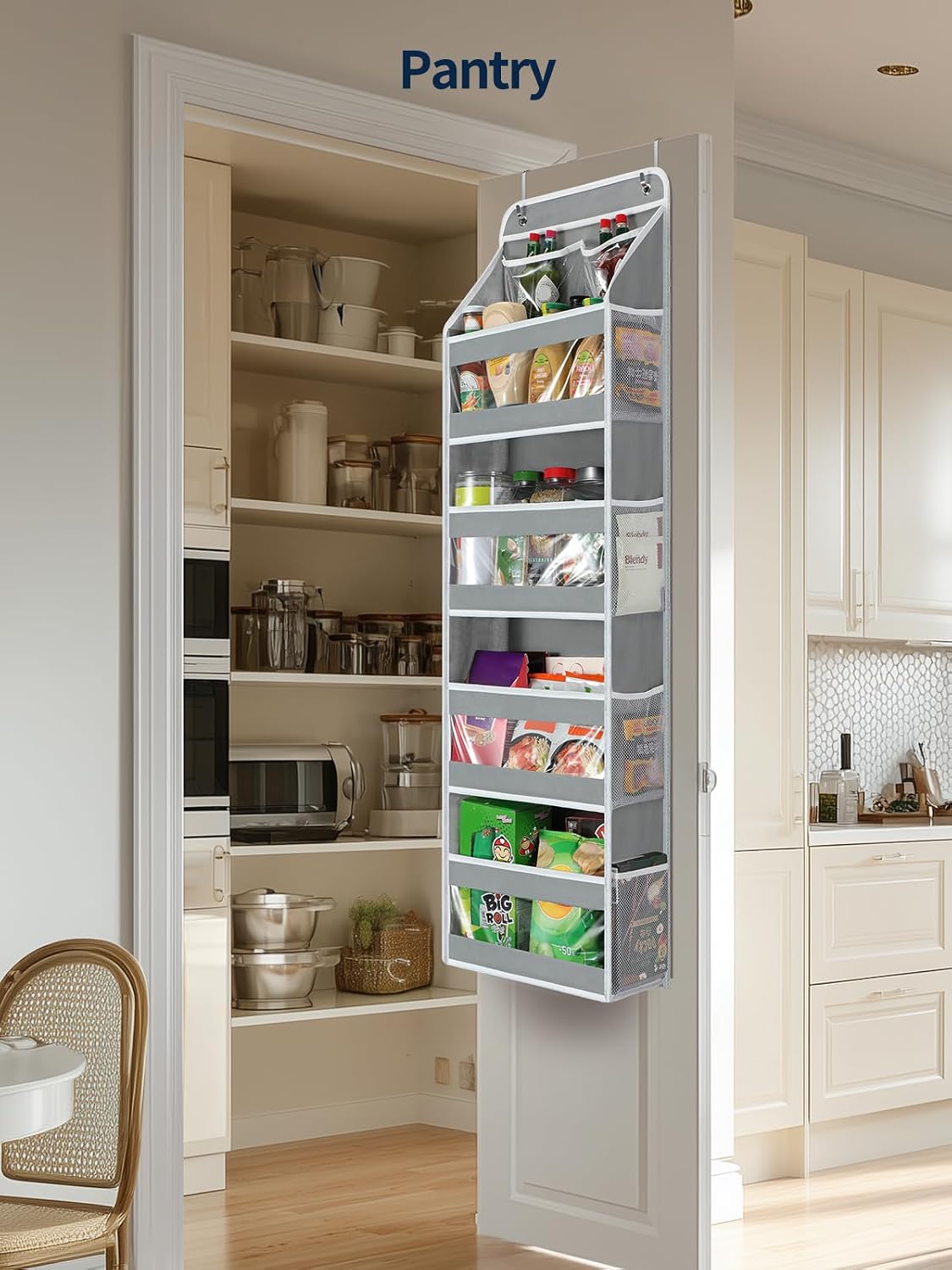 5 Tier Over the Door Organizer, Swing-proof Door Organizer Hanging with Clear PVC Windows, Behind the Door Storage for Bedroom Nursery Closet Laundry Pantry Bathroom, Pink