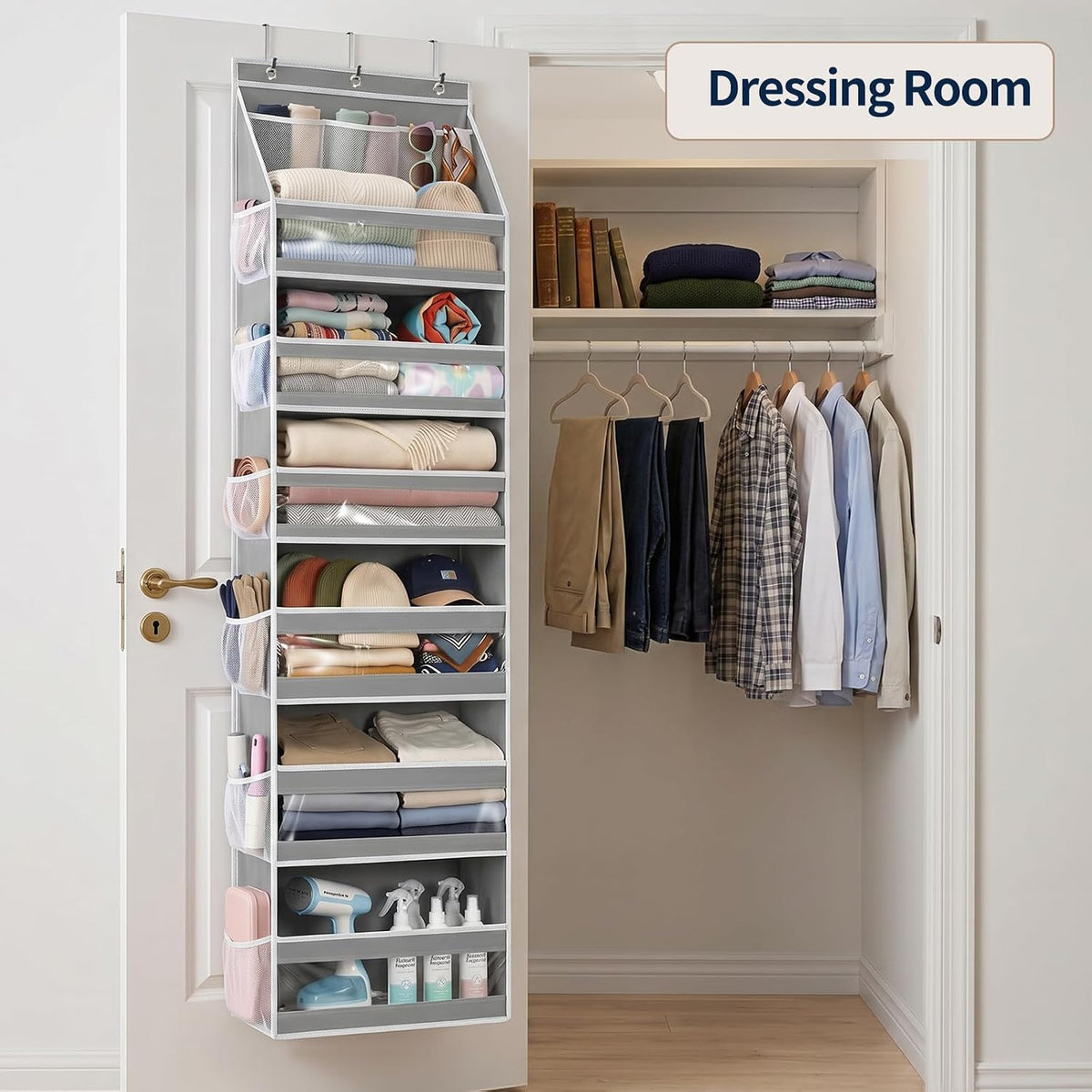 5 Tier Over the Door Organizer, Swing-proof Door Organizer Hanging with Clear PVC Windows, Behind the Door Storage for Bedroom Nursery Closet Laundry Pantry Bathroom, Pink