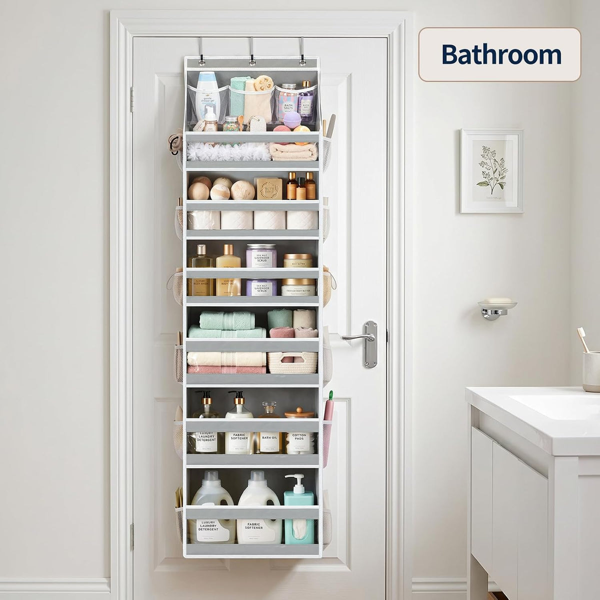 5 Tier Over the Door Organizer, Swing-proof Door Organizer Hanging with Clear PVC Windows, Behind the Door Storage for Bedroom Nursery Closet Laundry Pantry Bathroom, Pink