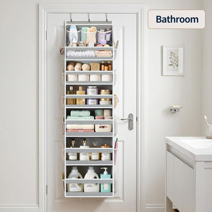 5 Tier Over the Door Organizer, Swing-proof Door Organizer Hanging with Clear PVC Windows, Behind the Door Storage for Bedroom Nursery Closet Laundry Pantry Bathroom, Pink