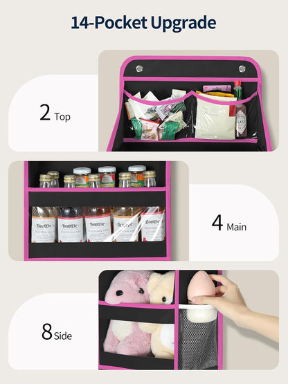 5 Tier Over the Door Organizer, Swing-proof Door Organizer Hanging with Clear PVC Windows, Behind the Door Storage for Bedroom Nursery Closet Laundry Pantry Bathroom, Pink