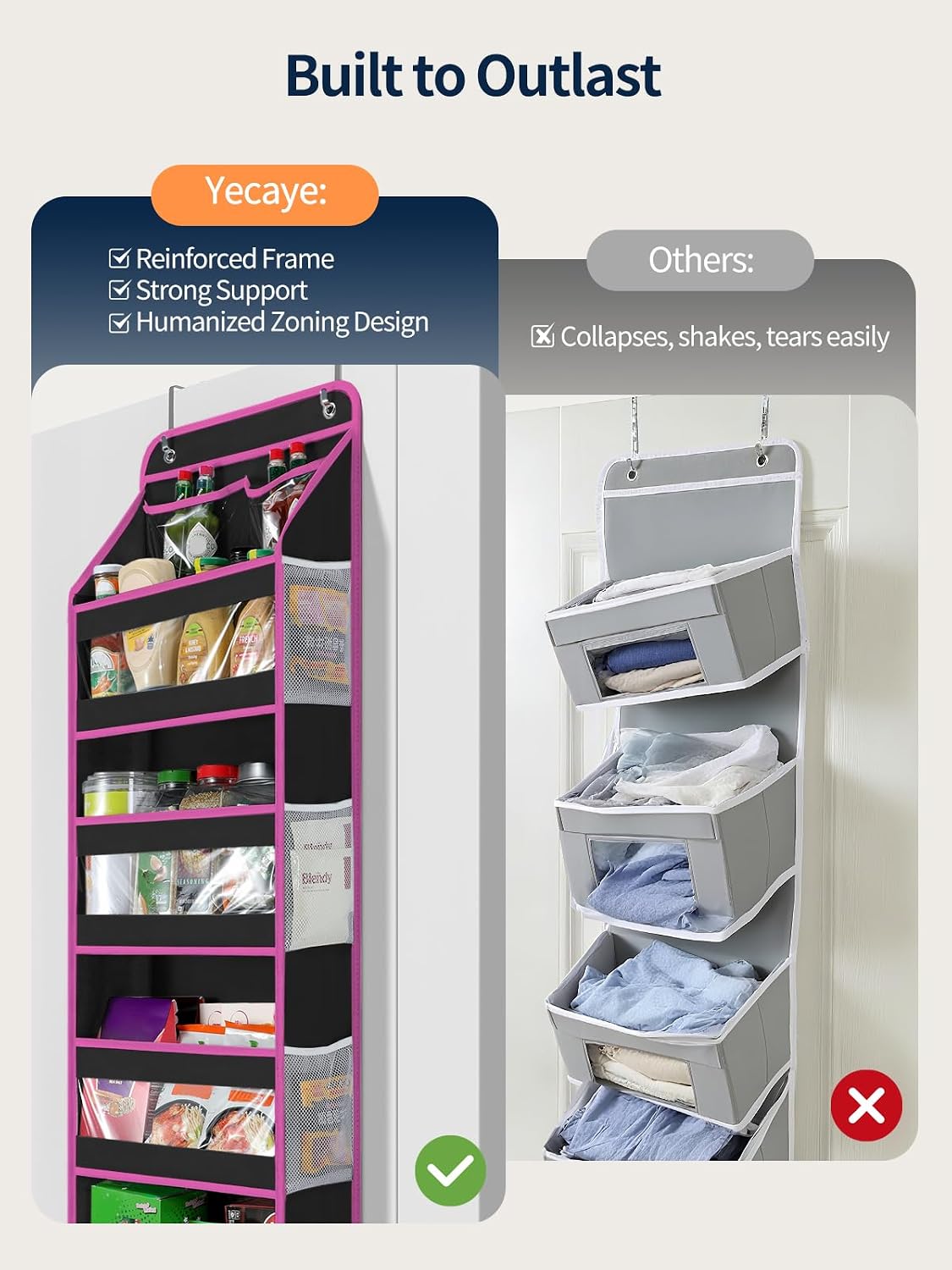 5 Tier Over the Door Organizer, Swing-proof Door Organizer Hanging with Clear PVC Windows, Behind the Door Storage for Bedroom Nursery Closet Laundry Pantry Bathroom, Pink