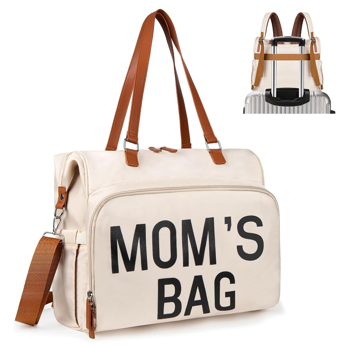 Mom‘s Diaper Bag 4 in 1 Diaper Baby Tote, Hospital Bag for Labor & Delivery, Large Waterproof Baby Travel Weekender with 3 Insulated Pockets, Khaki