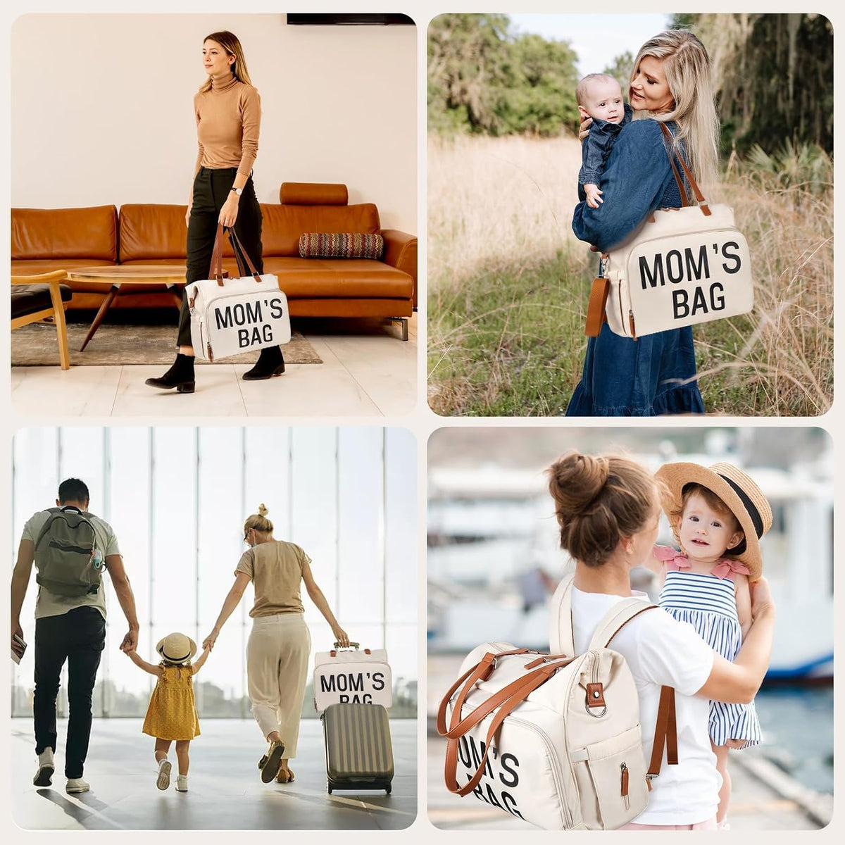 Mom‘s Diaper Bag 4 in 1 Diaper Baby Tote, Hospital Bag for Labor & Delivery, Large Waterproof Baby Travel Weekender with 3 Insulated Pockets, Khaki
