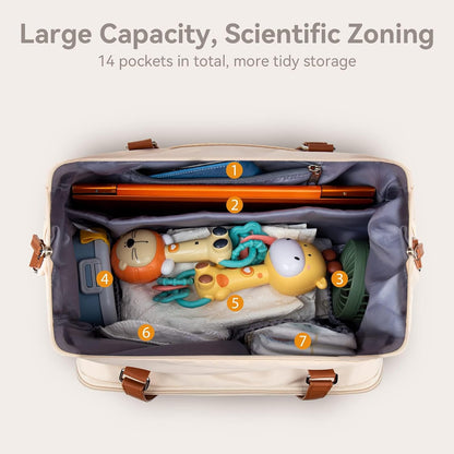 Mom‘s Diaper Bag 4 in 1 Diaper Baby Tote, Hospital Bag for Labor & Delivery, Large Waterproof Baby Travel Weekender with 3 Insulated Pockets, Khaki