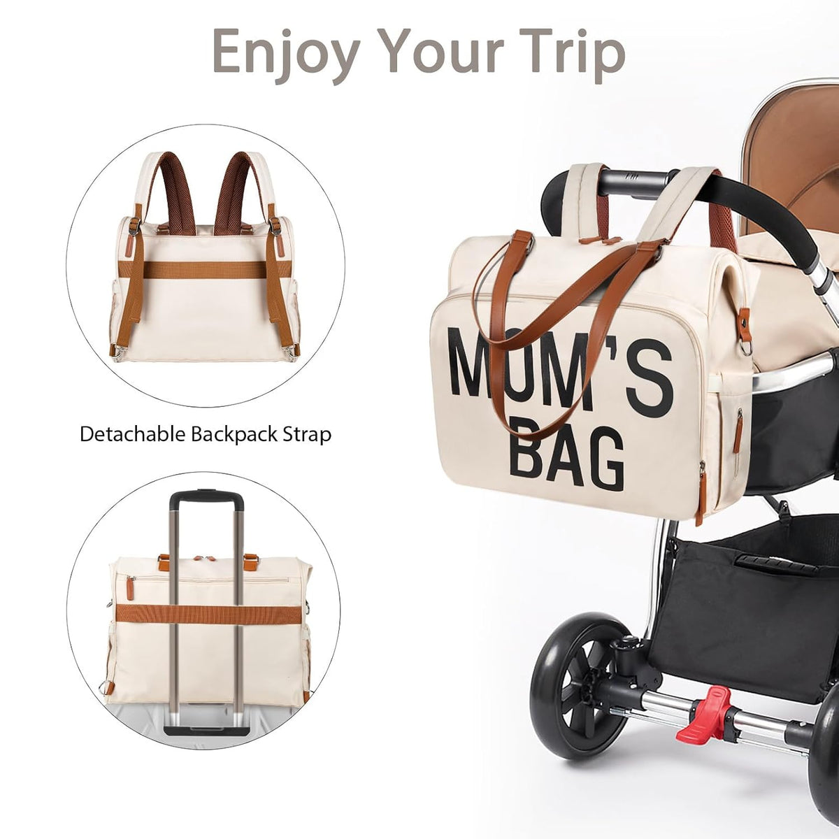 Mom‘s Diaper Bag 4 in 1 Diaper Baby Tote, Hospital Bag for Labor & Delivery, Large Waterproof Baby Travel Weekender with 3 Insulated Pockets, Khaki
