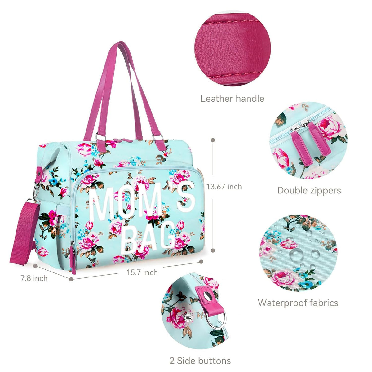 Mom‘s Diaper Bag 4 in 1 Diaper Baby Tote, Hospital Bag for Labor & Delivery, Large Waterproof Baby Travel Weekender with 3 Insulated Pockets, Khaki