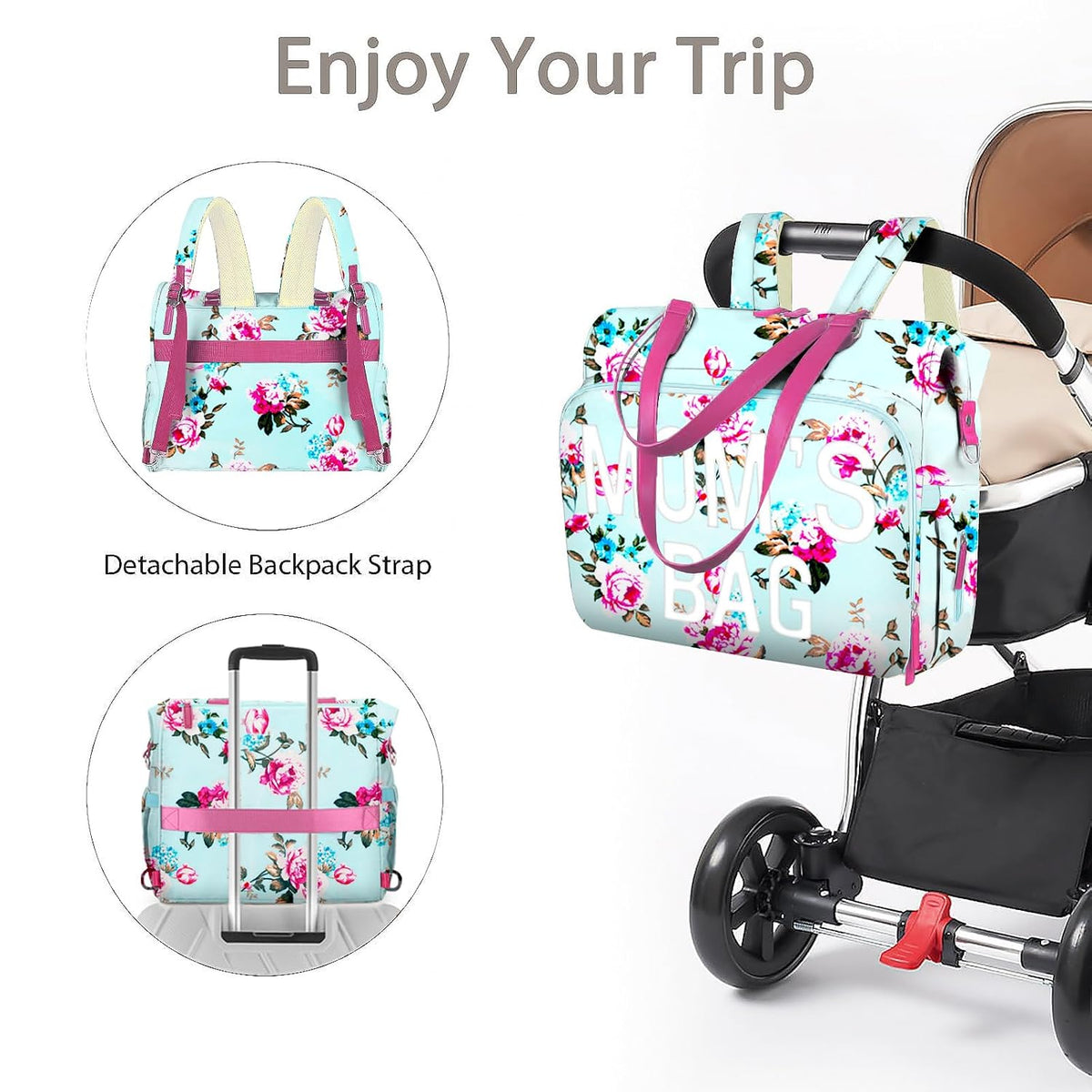 Mom‘s Diaper Bag 4 in 1 Diaper Baby Tote, Hospital Bag for Labor & Delivery, Large Waterproof Baby Travel Weekender with 3 Insulated Pockets, Khaki
