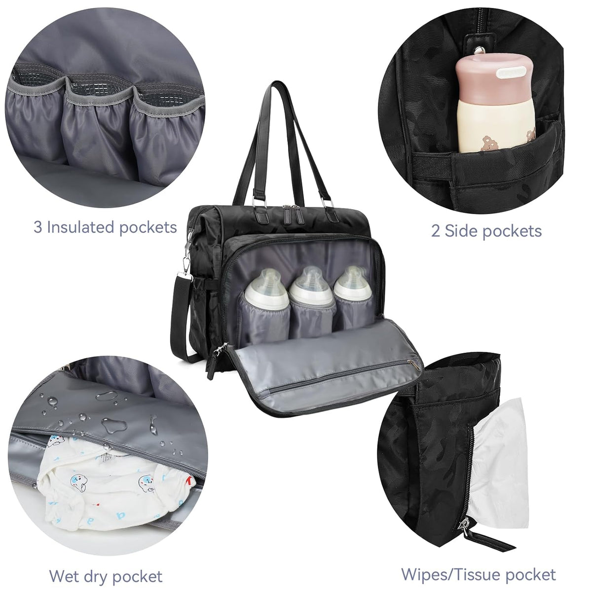 Mom‘s Diaper Bag 4 in 1 Diaper Baby Tote, Hospital Bag for Labor & Delivery, Large Waterproof Baby Travel Weekender with 3 Insulated Pockets, Khaki