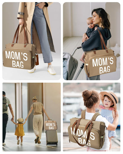 Mom‘s Diaper Bag 4 in 1 Diaper Baby Tote, Hospital Bag for Labor & Delivery, Large Waterproof Baby Travel Weekender with 3 Insulated Pockets, Khaki