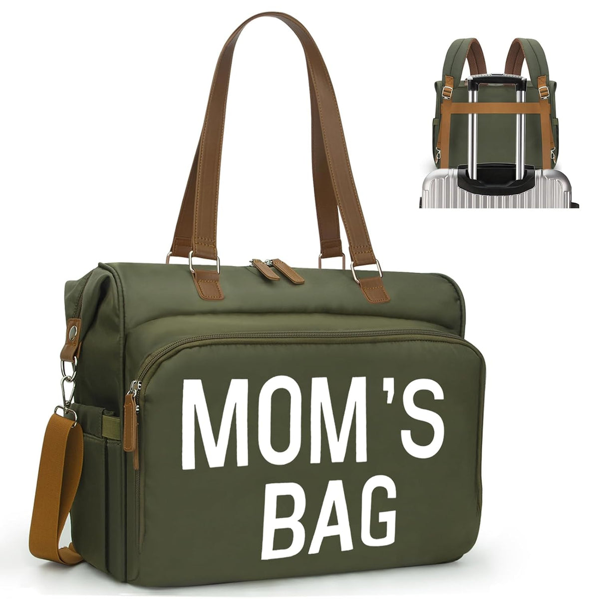 Mom‘s Diaper Bag 4 in 1 Diaper Baby Tote, Hospital Bag for Labor & Delivery, Large Waterproof Baby Travel Weekender with 3 Insulated Pockets, Khaki