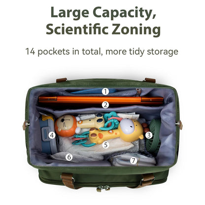 Mom‘s Diaper Bag 4 in 1 Diaper Baby Tote, Hospital Bag for Labor & Delivery, Large Waterproof Baby Travel Weekender with 3 Insulated Pockets, Khaki