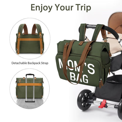 Mom‘s Diaper Bag 4 in 1 Diaper Baby Tote, Hospital Bag for Labor & Delivery, Large Waterproof Baby Travel Weekender with 3 Insulated Pockets, Khaki