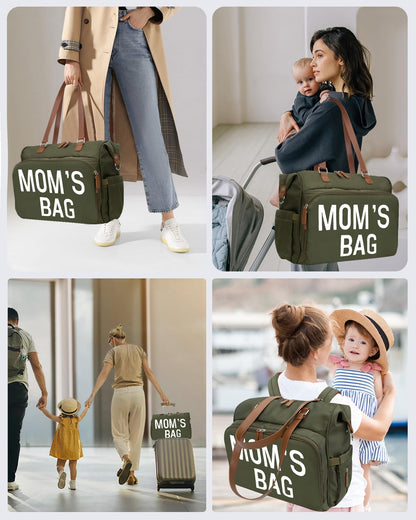 Mom‘s Diaper Bag 4 in 1 Diaper Baby Tote, Hospital Bag for Labor & Delivery, Large Waterproof Baby Travel Weekender with 3 Insulated Pockets, Khaki
