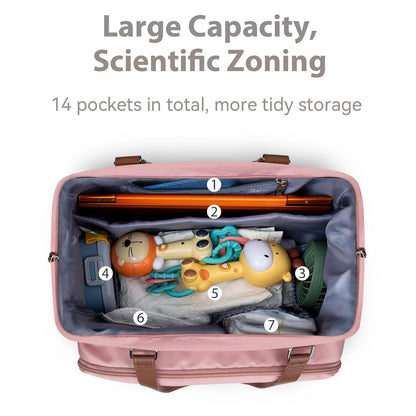 Mom‘s Diaper Bag 4 in 1 Diaper Baby Tote, Hospital Bag for Labor & Delivery, Large Waterproof Baby Travel Weekender with 3 Insulated Pockets, Khaki