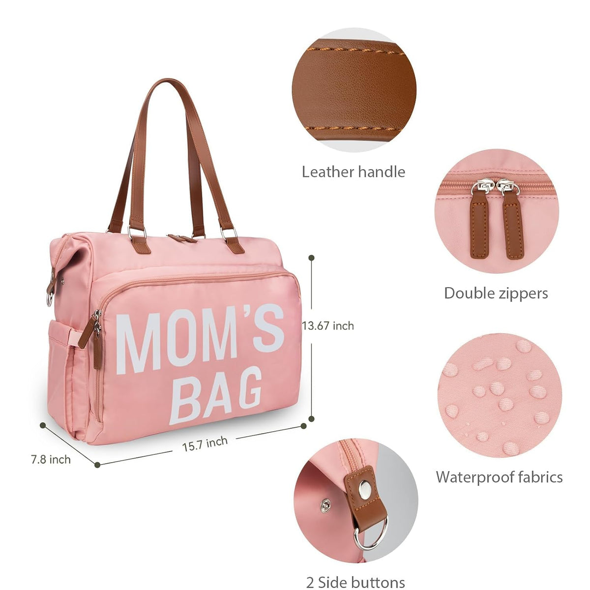 Mom‘s Diaper Bag 4 in 1 Diaper Baby Tote, Hospital Bag for Labor & Delivery, Large Waterproof Baby Travel Weekender with 3 Insulated Pockets, Khaki