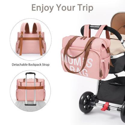 Mom‘s Diaper Bag 4 in 1 Diaper Baby Tote, Hospital Bag for Labor & Delivery, Large Waterproof Baby Travel Weekender with 3 Insulated Pockets, Khaki