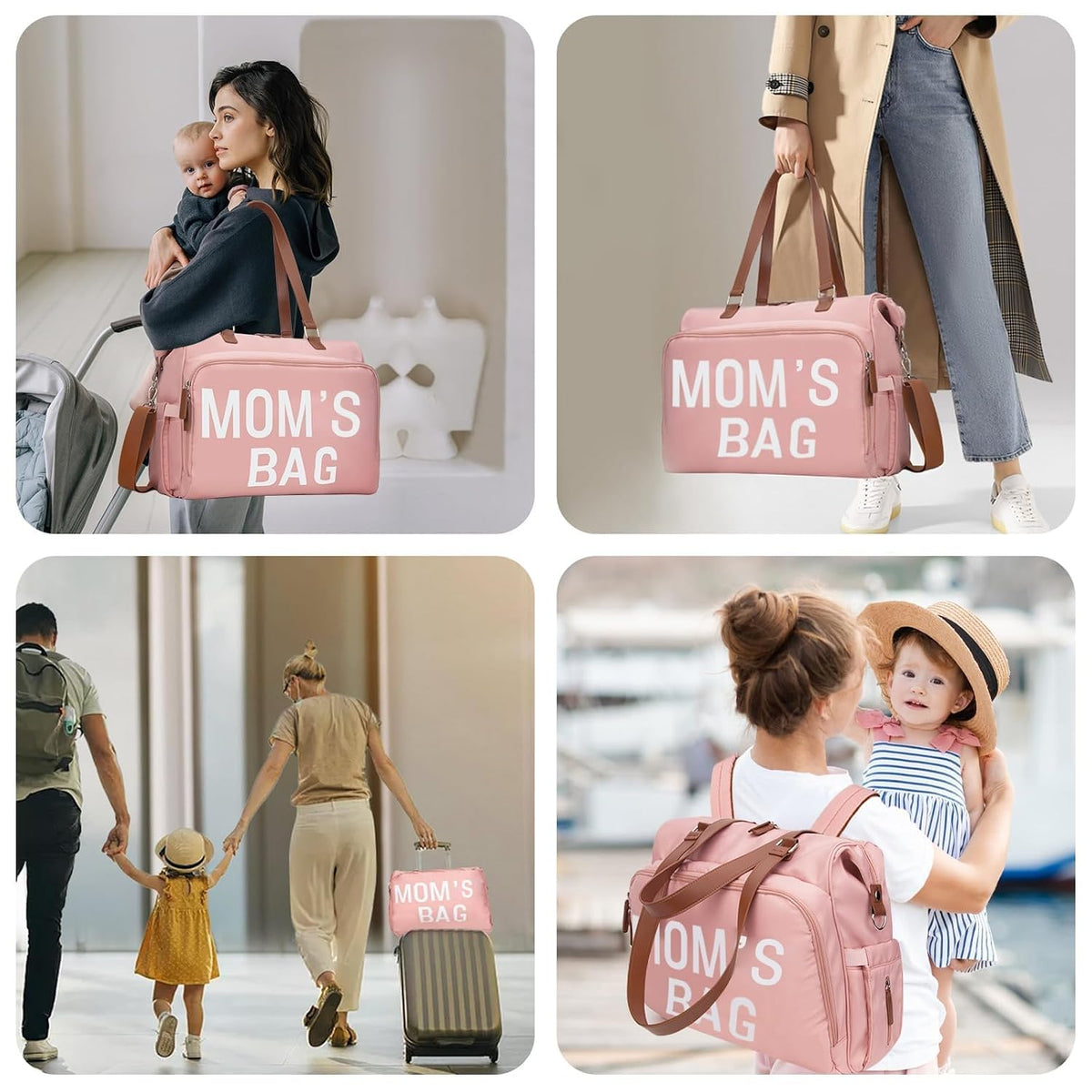 Mom‘s Diaper Bag 4 in 1 Diaper Baby Tote, Hospital Bag for Labor & Delivery, Large Waterproof Baby Travel Weekender with 3 Insulated Pockets, Khaki