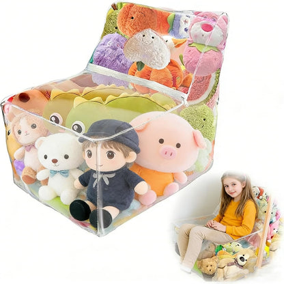 PVC Clear Stuffed Animal Bean Bag Chair Cover for Kids, ，Waterproof Creative PVC Plush Toys Storage For Home Use Organizing Rooms Plush Toys Storage Bag
