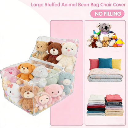 PVC Clear Stuffed Animal Bean Bag Chair Cover for Kids, ，Waterproof Creative PVC Plush Toys Storage For Home Use Organizing Rooms Plush Toys Storage Bag