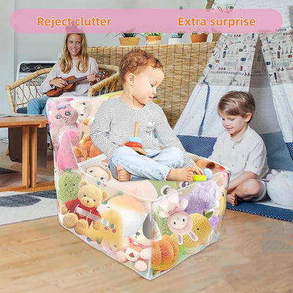 PVC Clear Stuffed Animal Bean Bag Chair Cover for Kids, ，Waterproof Creative PVC Plush Toys Storage For Home Use Organizing Rooms Plush Toys Storage Bag