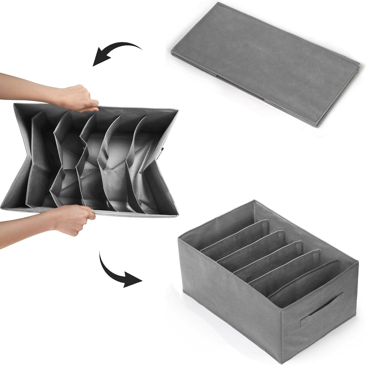 6 Pack Wardrobe Clothes Organizer, 6 Grids Large Clothes Closet Organizer and Storage, Divided Clothing Storage Boxes Bins Closet Drawer Organizer for Jeans T-shirt Pants Sweater