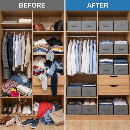 6 Pack Wardrobe Clothes Organizer, 6 Grids Large Clothes Closet Organizer and Storage, Divided Clothing Storage Boxes Bins Closet Drawer Organizer for Jeans T-shirt Pants Sweater