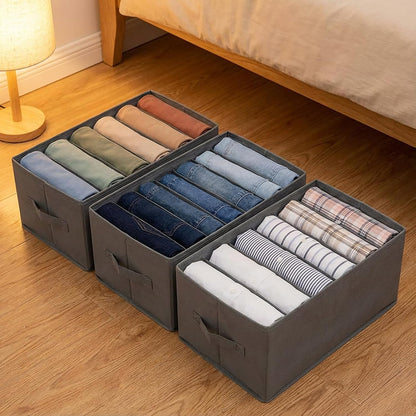 6 Pack Wardrobe Clothes Organizer, 6 Grids Large Clothes Closet Organizer and Storage, Divided Clothing Storage Boxes Bins Closet Drawer Organizer for Jeans T-shirt Pants Sweater