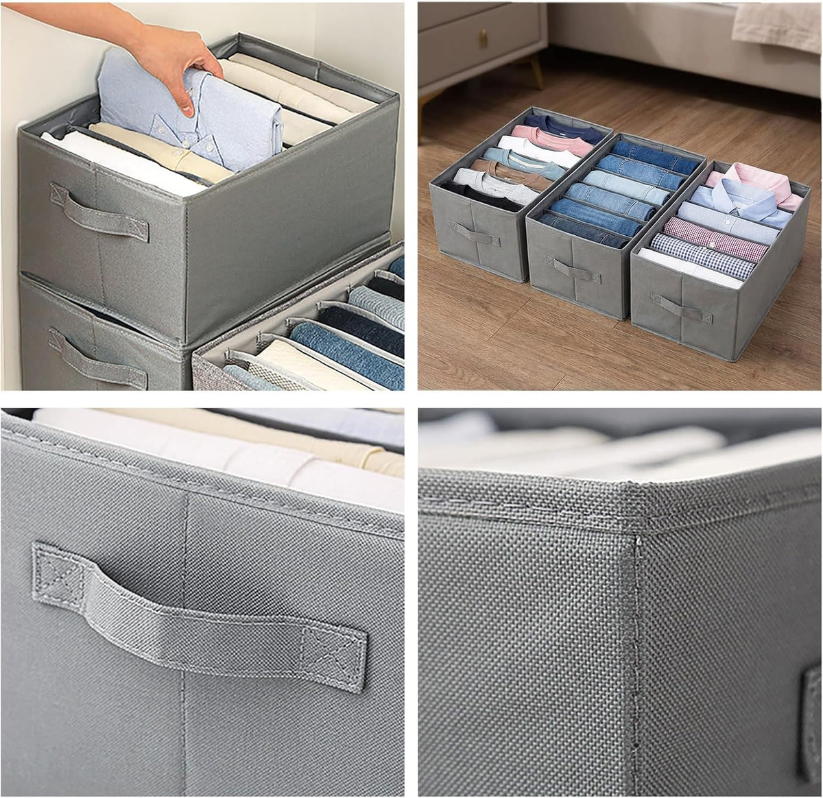 6 Pack Wardrobe Clothes Organizer, 6 Grids Large Clothes Closet Organizer and Storage, Divided Clothing Storage Boxes Bins Closet Drawer Organizer for Jeans T-shirt Pants Sweater
