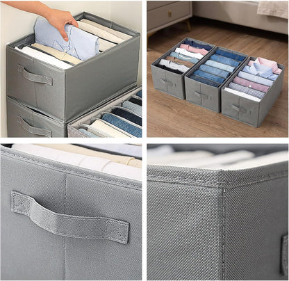 6 Pack Wardrobe Clothes Organizer, 6 Grids Large Clothes Closet Organizer and Storage, Divided Clothing Storage Boxes Bins Closet Drawer Organizer for Jeans T-shirt Pants Sweater