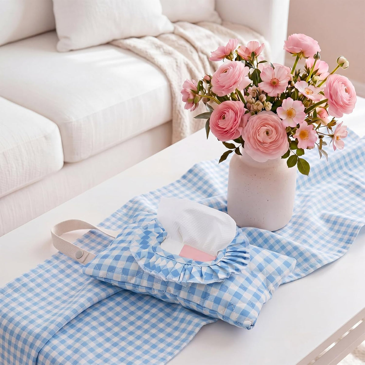 Quilted Wipe Pouch Ruffle Gingham Diaper and Wipes Pouch
