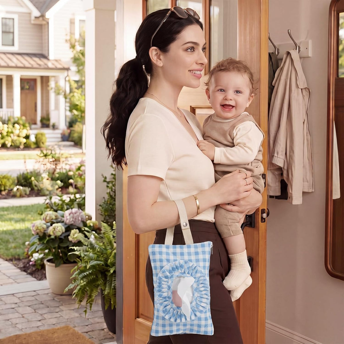 Quilted Wipe Pouch Ruffle Gingham Diaper and Wipes Pouch