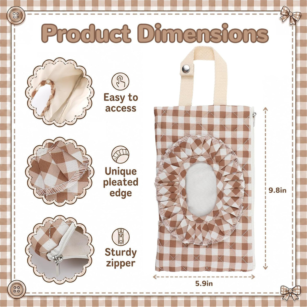 Quilted Wipe Pouch Ruffle Gingham Diaper and Wipes Pouch