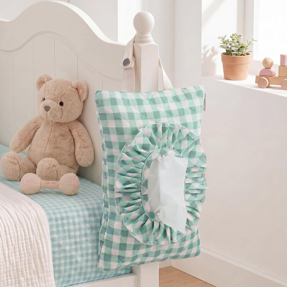 Quilted Wipe Pouch Ruffle Gingham Diaper and Wipes Pouch
