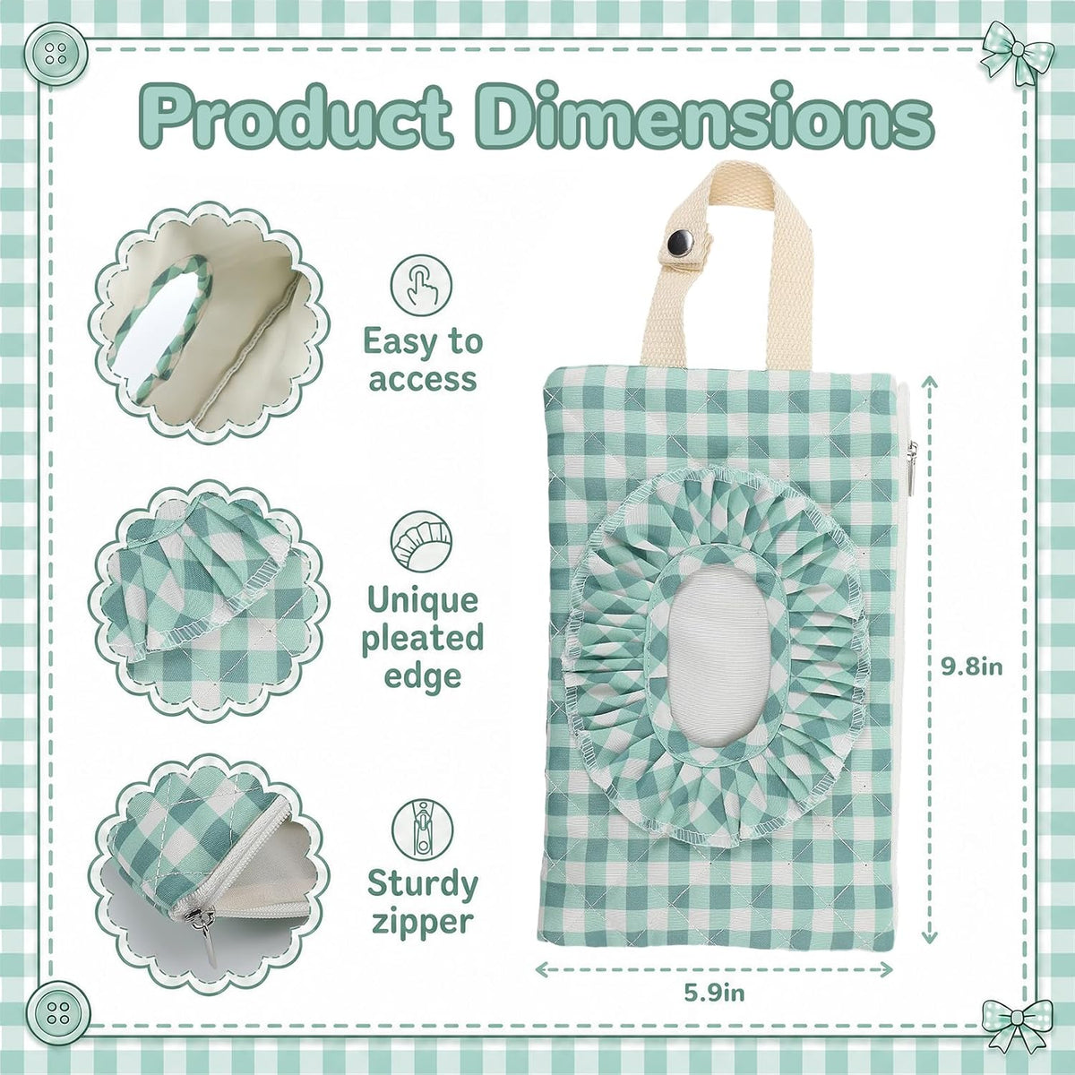 Quilted Wipe Pouch Ruffle Gingham Diaper and Wipes Pouch