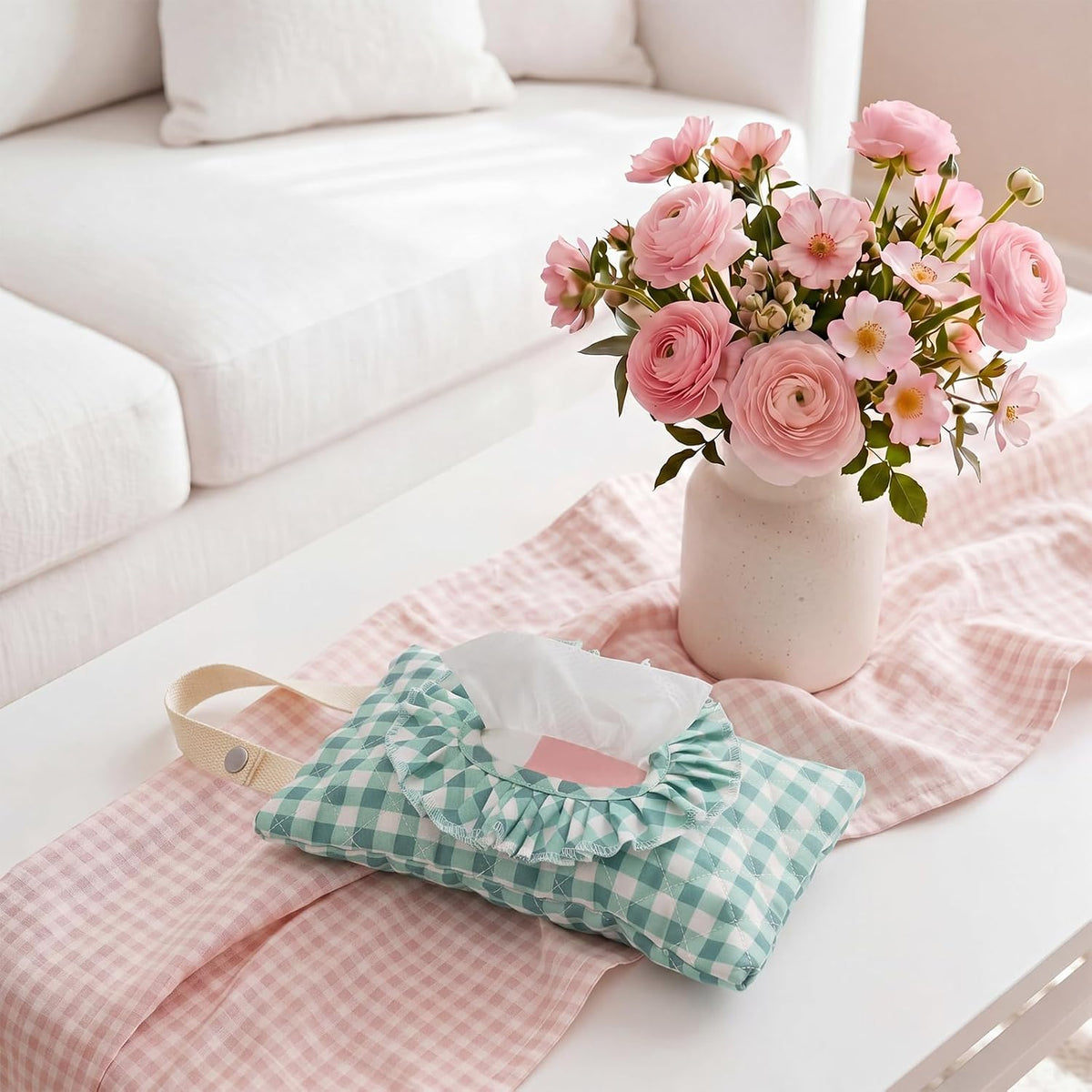 Quilted Wipe Pouch Ruffle Gingham Diaper and Wipes Pouch
