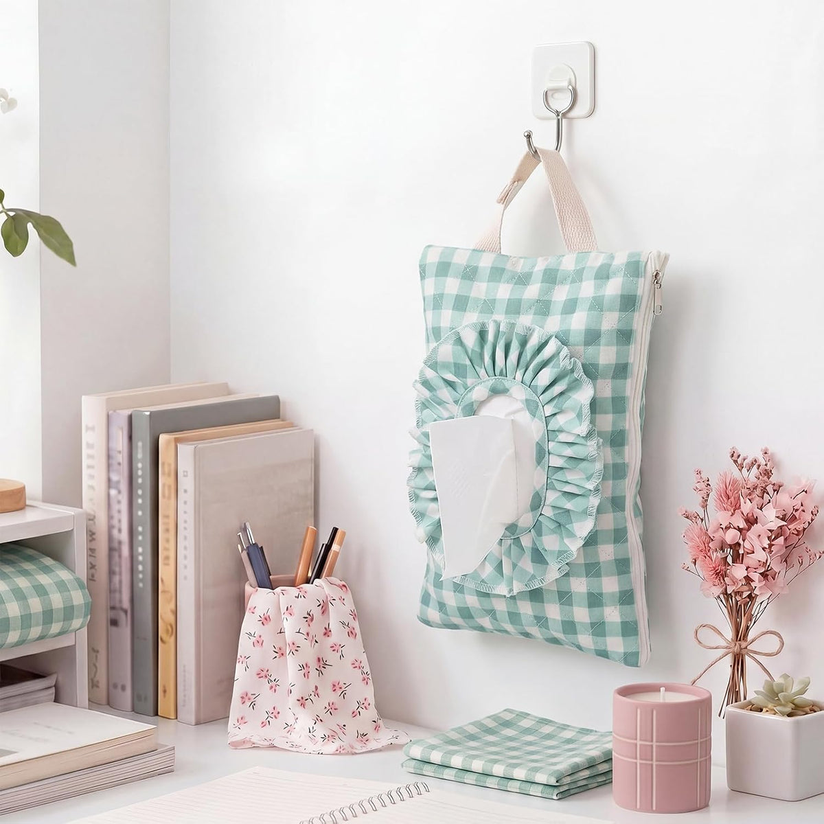 Quilted Wipe Pouch Ruffle Gingham Diaper and Wipes Pouch