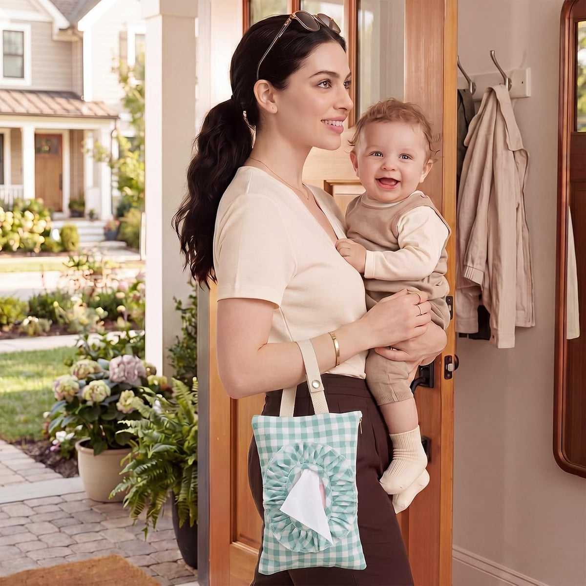 Quilted Wipe Pouch Ruffle Gingham Diaper and Wipes Pouch