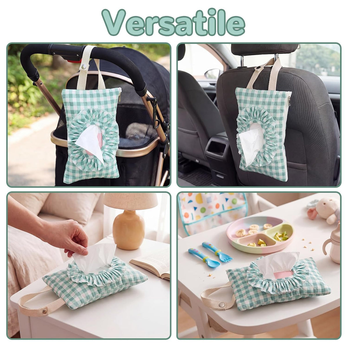 Quilted Wipe Pouch Ruffle Gingham Diaper and Wipes Pouch