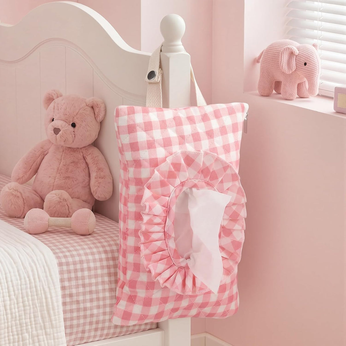 Quilted Wipe Pouch Ruffle Gingham Diaper and Wipes Pouch