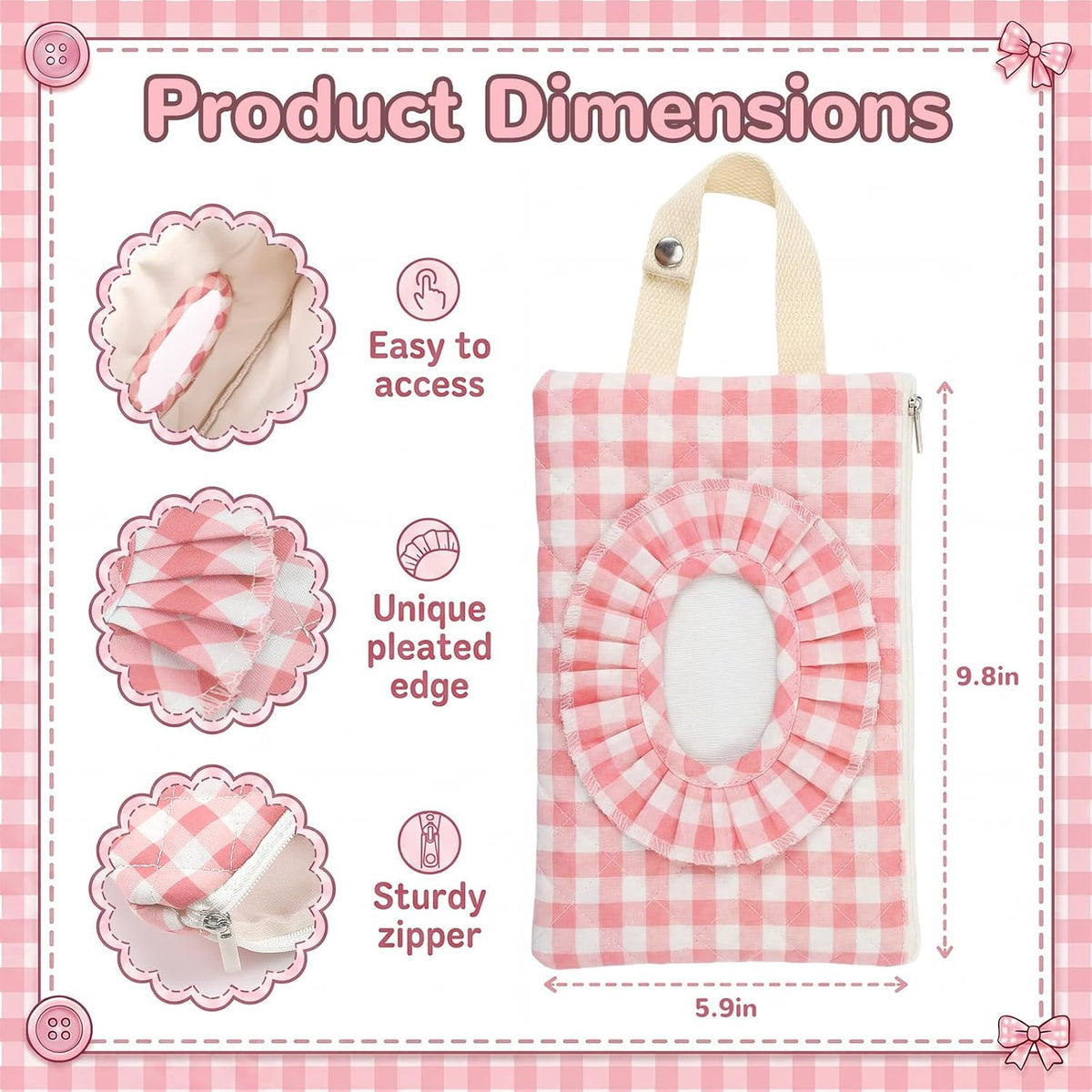Quilted Wipe Pouch Ruffle Gingham Diaper and Wipes Pouch