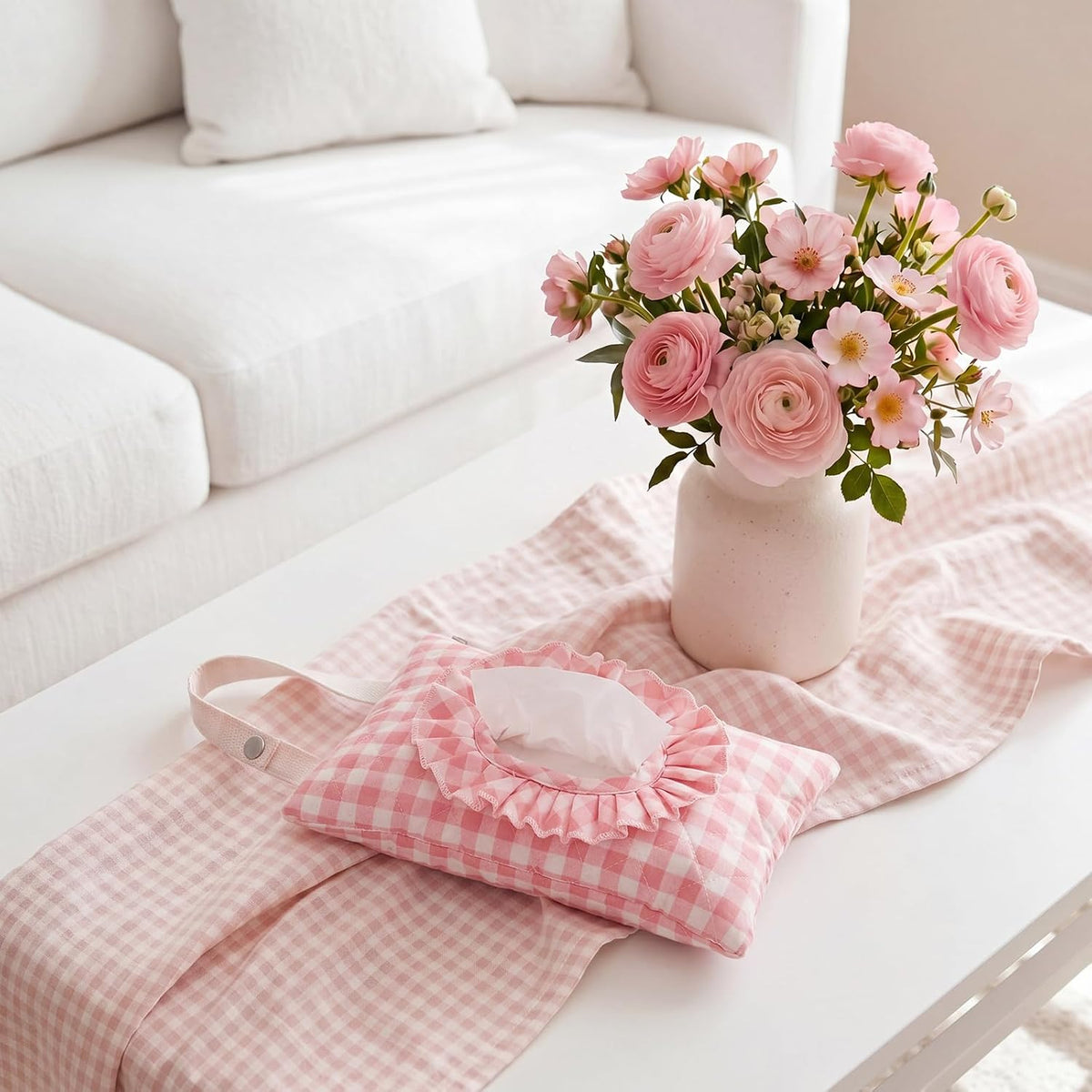 Quilted Wipe Pouch Ruffle Gingham Diaper and Wipes Pouch