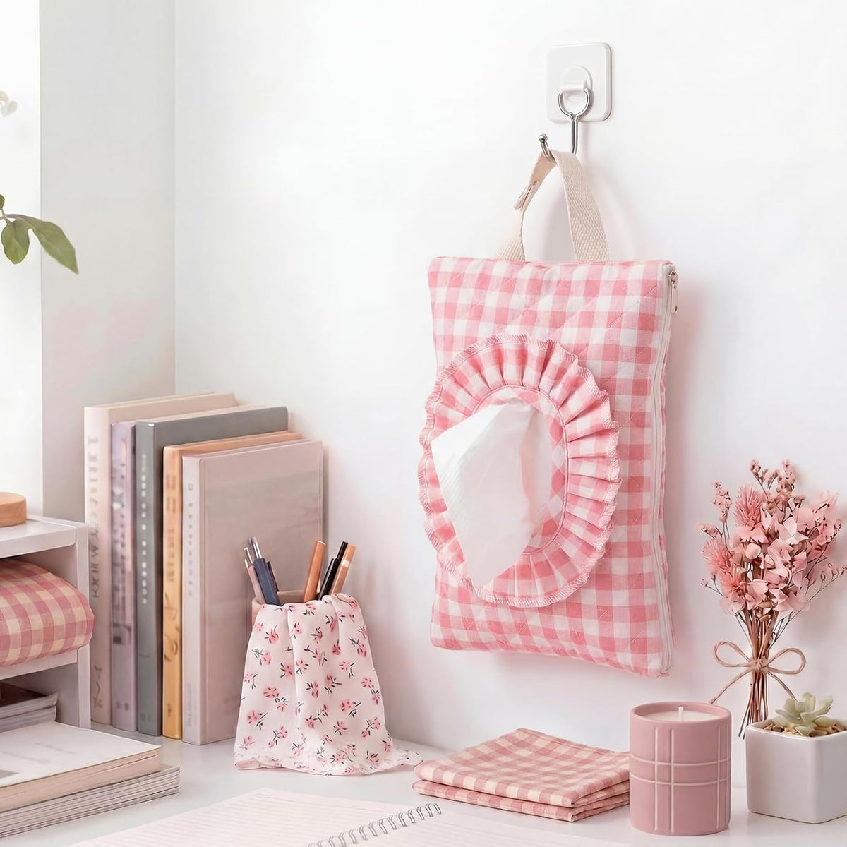 Quilted Wipe Pouch Ruffle Gingham Diaper and Wipes Pouch