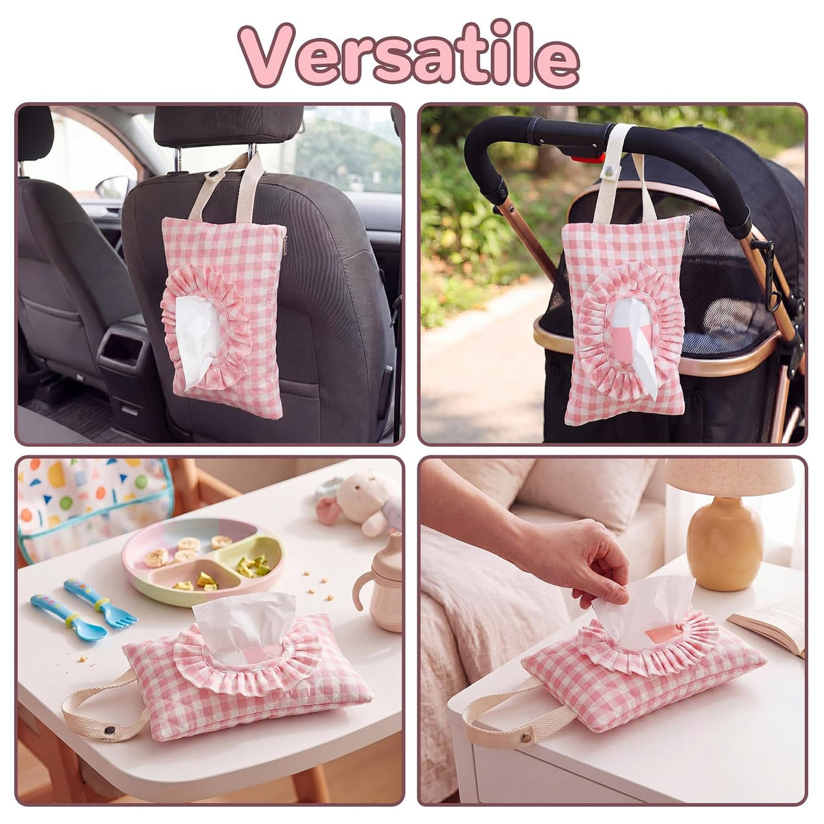 Quilted Wipe Pouch Ruffle Gingham Diaper and Wipes Pouch