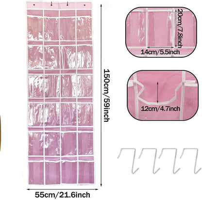 Hanging Over Door dolls Storage Organizer with 24 Clear View Pockets, Compatible with Lol Omg Barbie Dolls Surprise Doll clothes bow hair accessories organizer