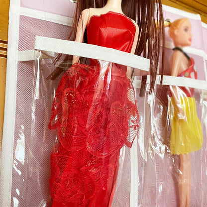 Hanging Over Door dolls Storage Organizer with 24 Clear View Pockets, Compatible with Lol Omg Barbie Dolls Surprise Doll clothes bow hair accessories organizer
