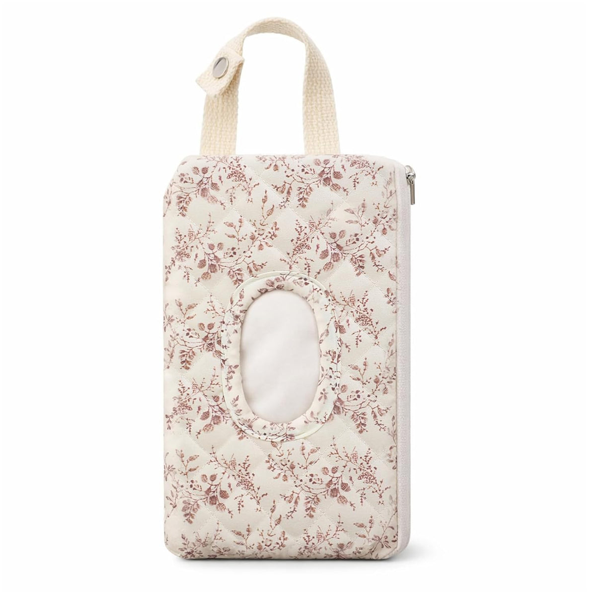 Quilted Diaper Wipe Holder Floral Hanging Pouch Reusable Fabric Wet Wipes Organizer Bag with Zipper and Lanyard for Car Stroller Travel Outdoor Daily Casual Mommy Bag